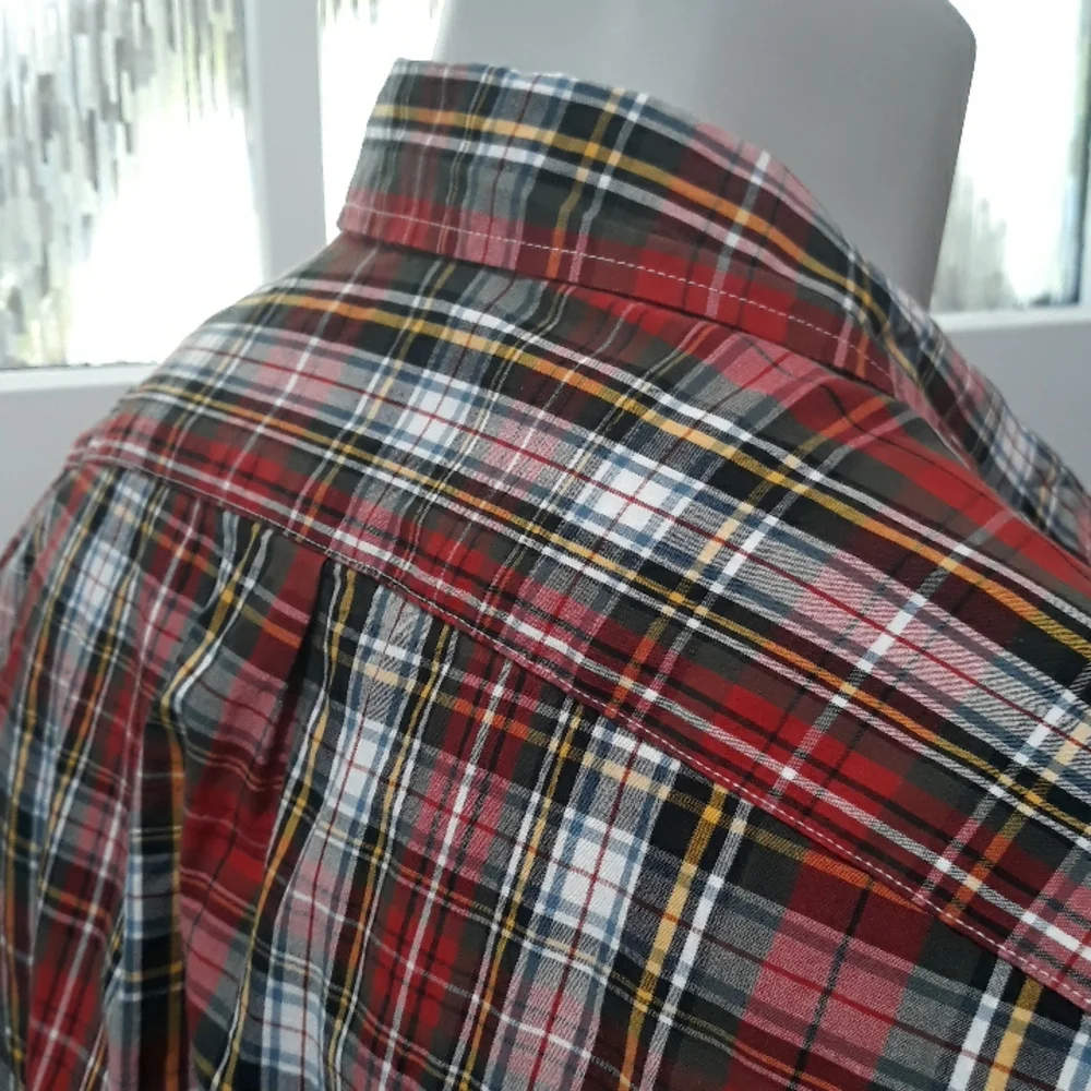 J. Crew mens green and red plaid cotton shirt. Large